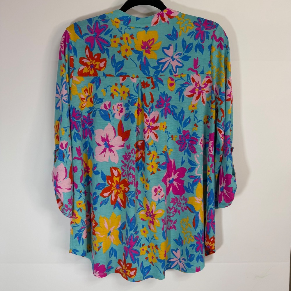 Dear Scarlett Liz Floral Tunic Top Bright Spring Boho 3/4 Roll Tab Sleeve Small - Picture 4 of 11